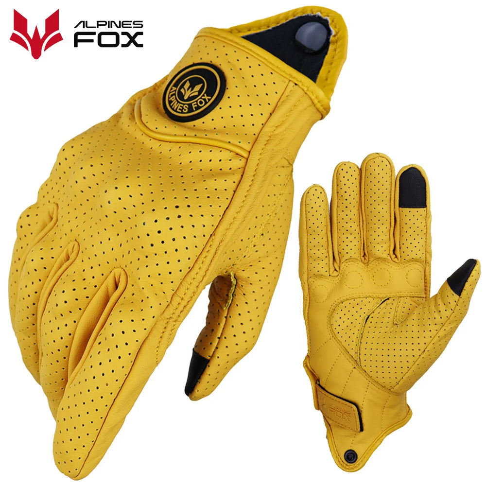 Retro Pursuit Perforated Real Leather Motorcycle Gloves Summer Moto Motocross Breathable Motorbike Gloves Protective Gears