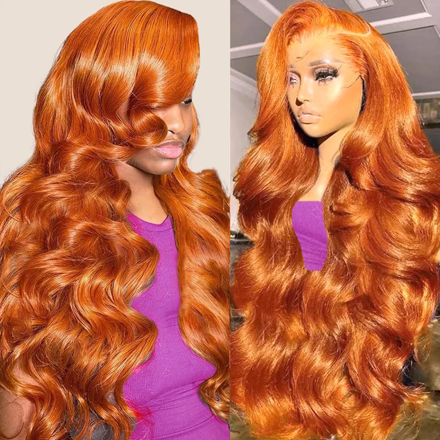 Ginger Body Wave Hd Lace Wig 13x6 Human Hair 250 Density Colored Brazilian Pre Plucke 13x6 Hd Lace Real Human Hair Wig For Women