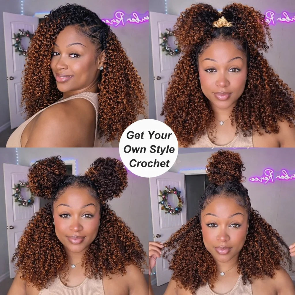 TB30 Brown Kinky Curly Crochet Hair Knotless Pre-Separated Feather Crochet Real Human Hair Reusable Miracle Konts Hair Extension