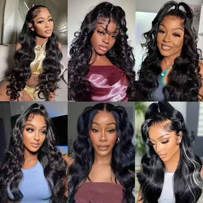 Pre-Plucked Natural Black Body Wave 13x4 HD Transparent Lace Front Wig Human Hair Wigs 180% Density Lace Frontal Wig