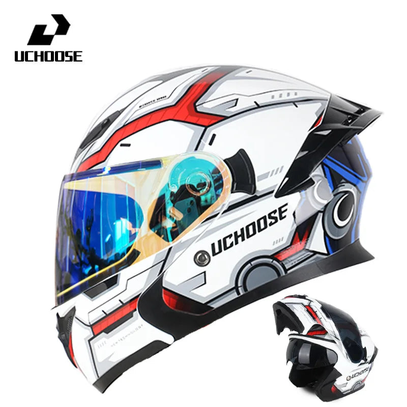Motorcycle Helmet Dual Lens Cross-section Helmet Outdoor Cycling Flip Up Helmet Capacete Casco Moto with Bluetooth Headphones
