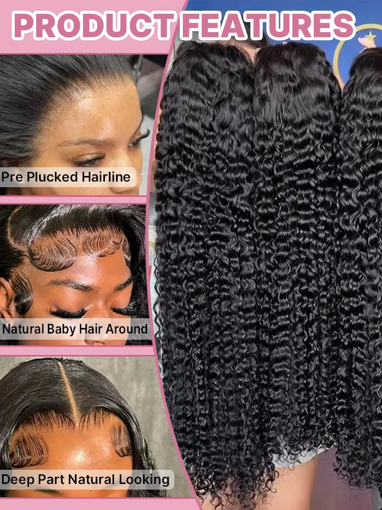 HD 13x6 Deep Wave Lace Frontal Wigs 300 Density 40 50 Inch 13x4 Water Wave Curly Lace Front Human Hair Wigs For Women Preplucked