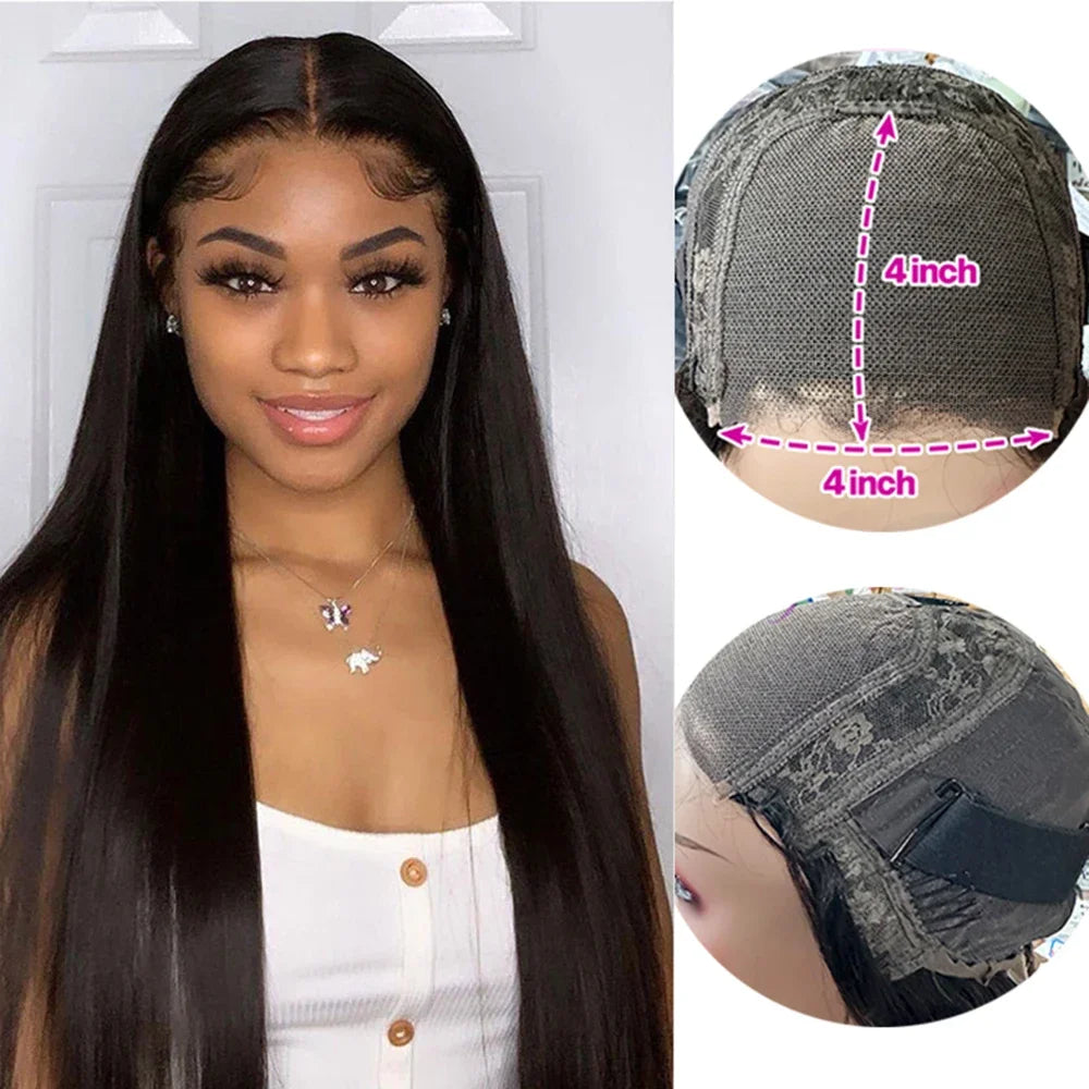 Glueless 4x4 Lace Closure Wigs Pre Cut Glueless Straight Lace Closure Wigs Ready To wear Straight Human Hair Wigs Pre Plucked