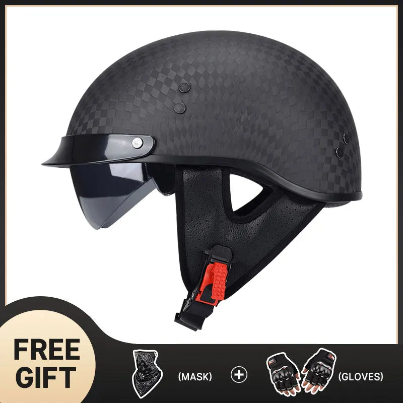 Light Weight 12K Gloss Black Carbon Fiber Scooter Motorcycle Half Face Helmet Motobike Helmet Inner Dark and Clear Lens