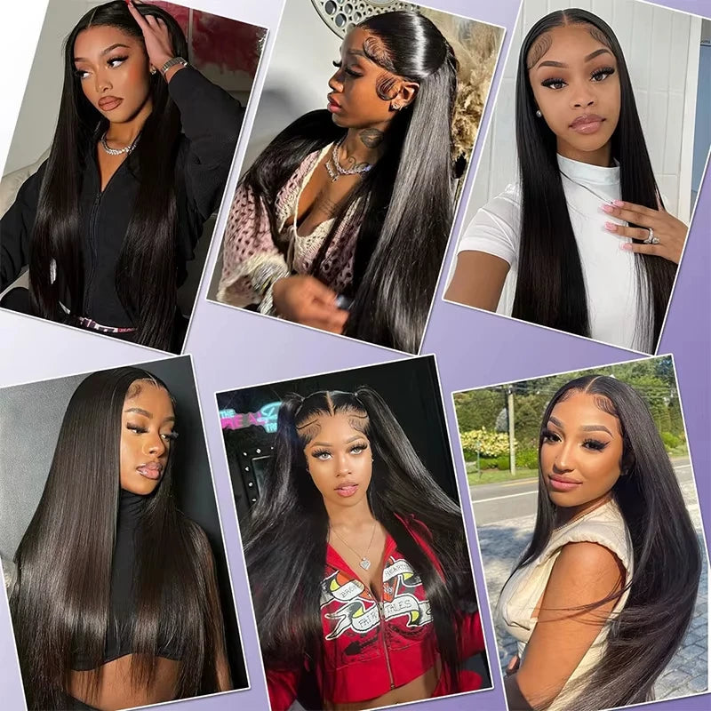 250% Density  Human Hair Brazilian 5x5 Glueless Wear and Go Wig 13x4 13x6 HD Transparent Bone Straight Lace Frontal Wigs
