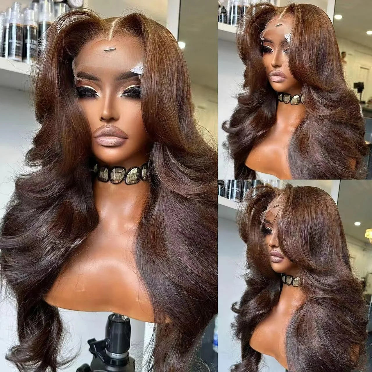 Body Wave Chocolate Brown Lace Front Wigs Human Hair Pre Plucked Brazilian Brown Remy Hair Glueless HD Frontal Wig For Women
