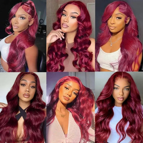 99J Burgundy Lace Frontal Wig 13x6 Body Wave Lace Front Wig HD Transparent Lace Frontal Wig Human Hair Pre Plucked Red Color