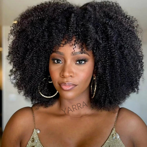 250 Density Afro Kinky Curly Human Hair Wigs With Bang For Black Women Brazilian 100% Human Hair Remy Full Machine Made Hair