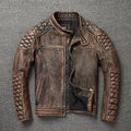 NEW Men's Vintage Motorcycle Jacket Stand Collar Natural Cowhide Jacket Classic Top Layer Cowhide Moto Suit Biker Clothing