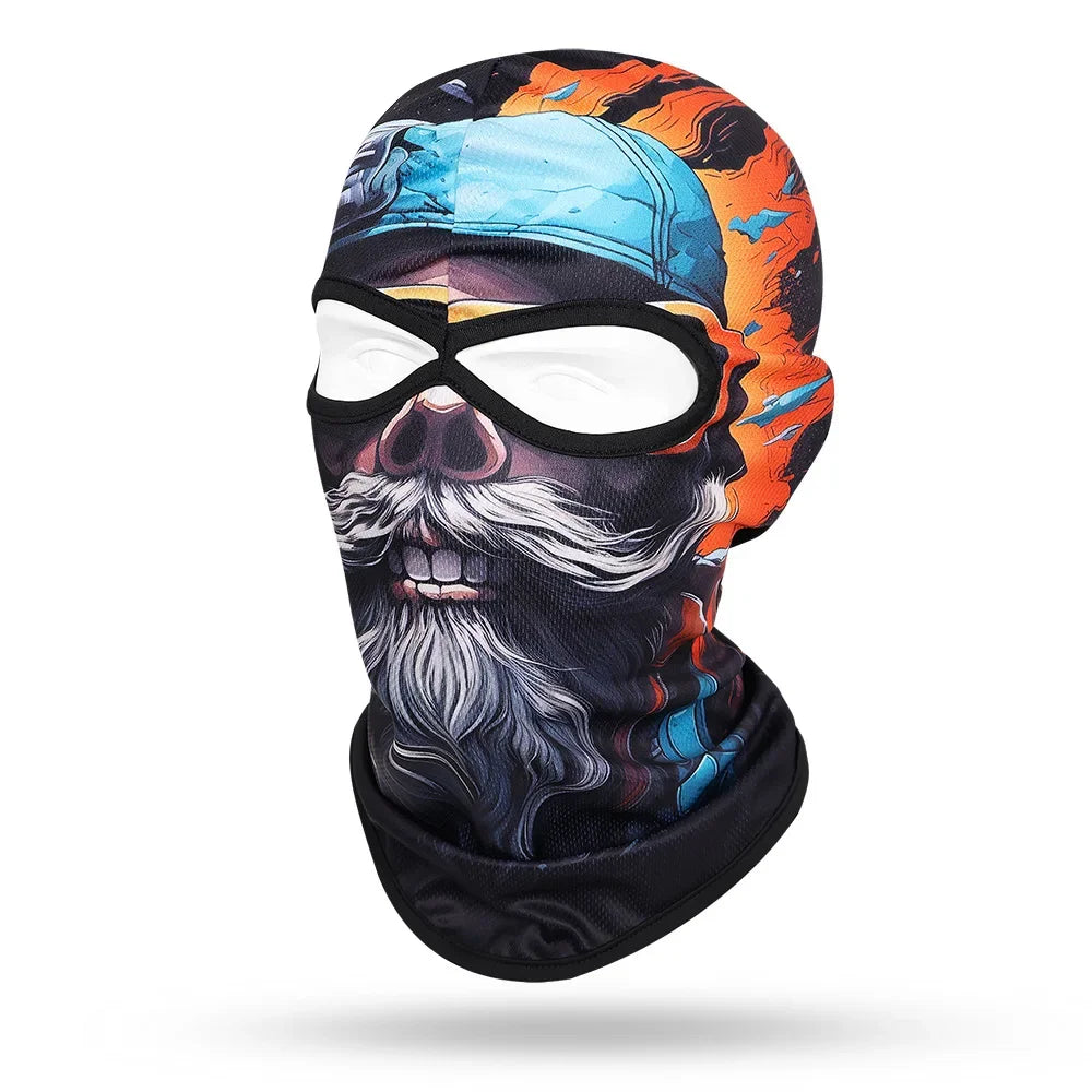 Motorcycle Balaclava, Beard Old Men Skull Print Full Face Cap, Biker Masks, Motorbike Helmet Hat, Cycling Headgear, 2 Holes,