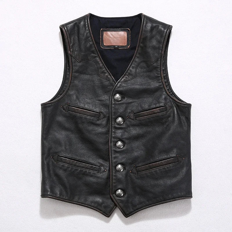 AYUNSUE Men Jacket 2020 Men's Clothing 5XL 6XL Real Cow Leather Vest Male Retro Motorcycle Buffalo Man Vests Hommes Veste LXR370
