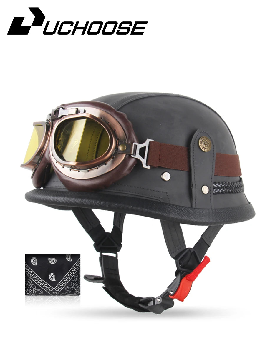 Motorcycle Half Helmet German Leather Vintage Helmet Casco Moto Motorcycle Open Face Helmet Biker Pilot