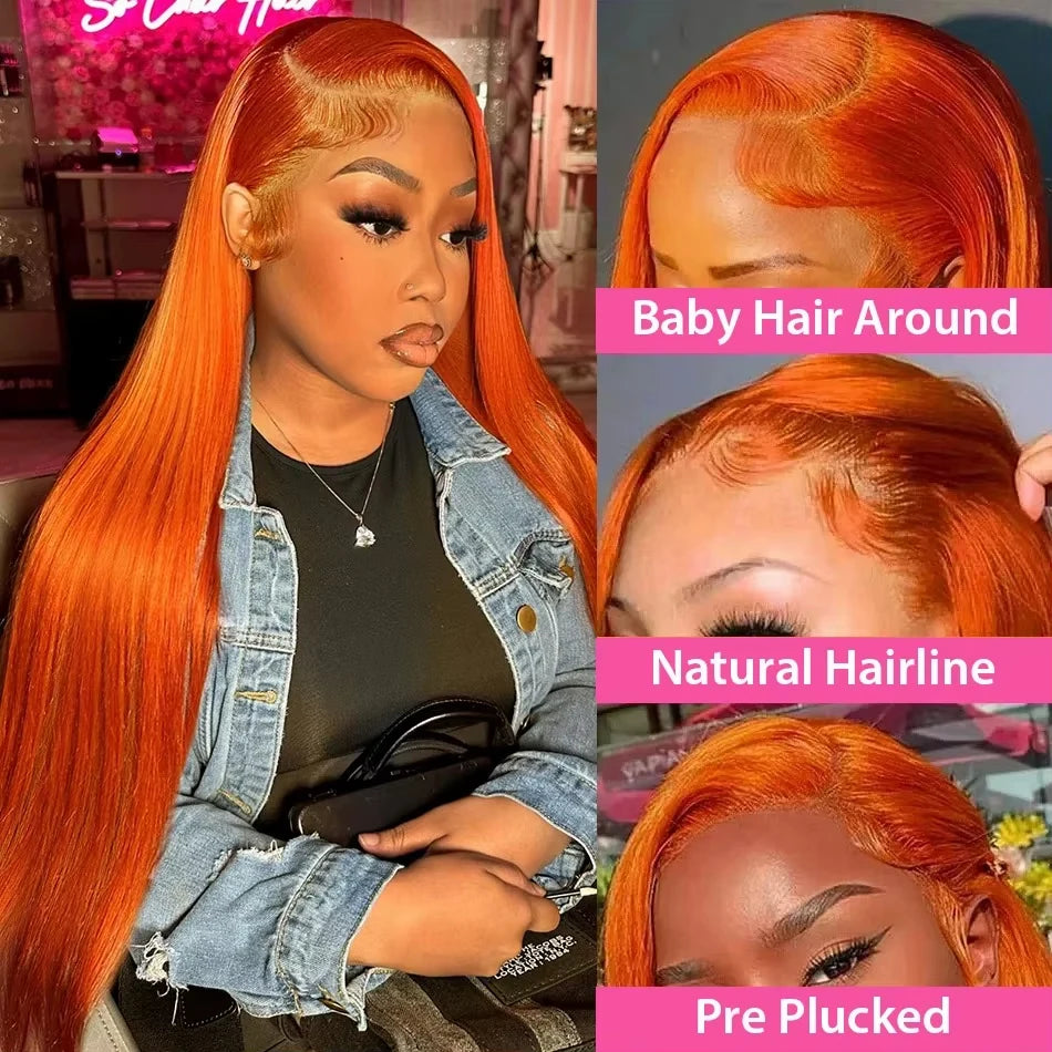 Ginger Wig Human Hair 13x4 Straight Lace Frontal Wigs Human Hair Hd Transparent 350# Ginger Orange Human Hair Wigs for Women