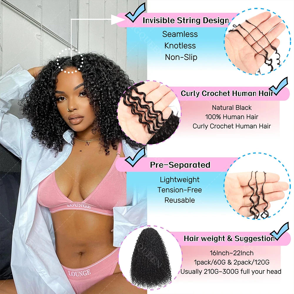 Small Spirals Curly 12A Human Crochet Hair Invisible Knot Pre looped Lightweight Soft Afro Tight Kinky Curly Crochet Human Hair