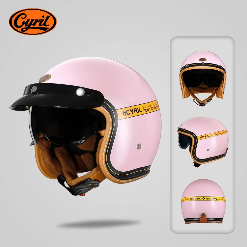 Retro 3/4 Open Face Half Motorcycle Helmet CYRIL B206 Lightweight Adult Vantage Jet Helmet for Men Women DOT ECE Approved