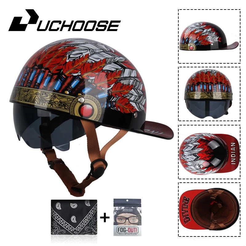 Uchoose Baseball Cap Helmet Motorcycle Vintage Retro Helmets Summer Open Face Scooter Cruiser Chopper Gangster DS Men Women Kid