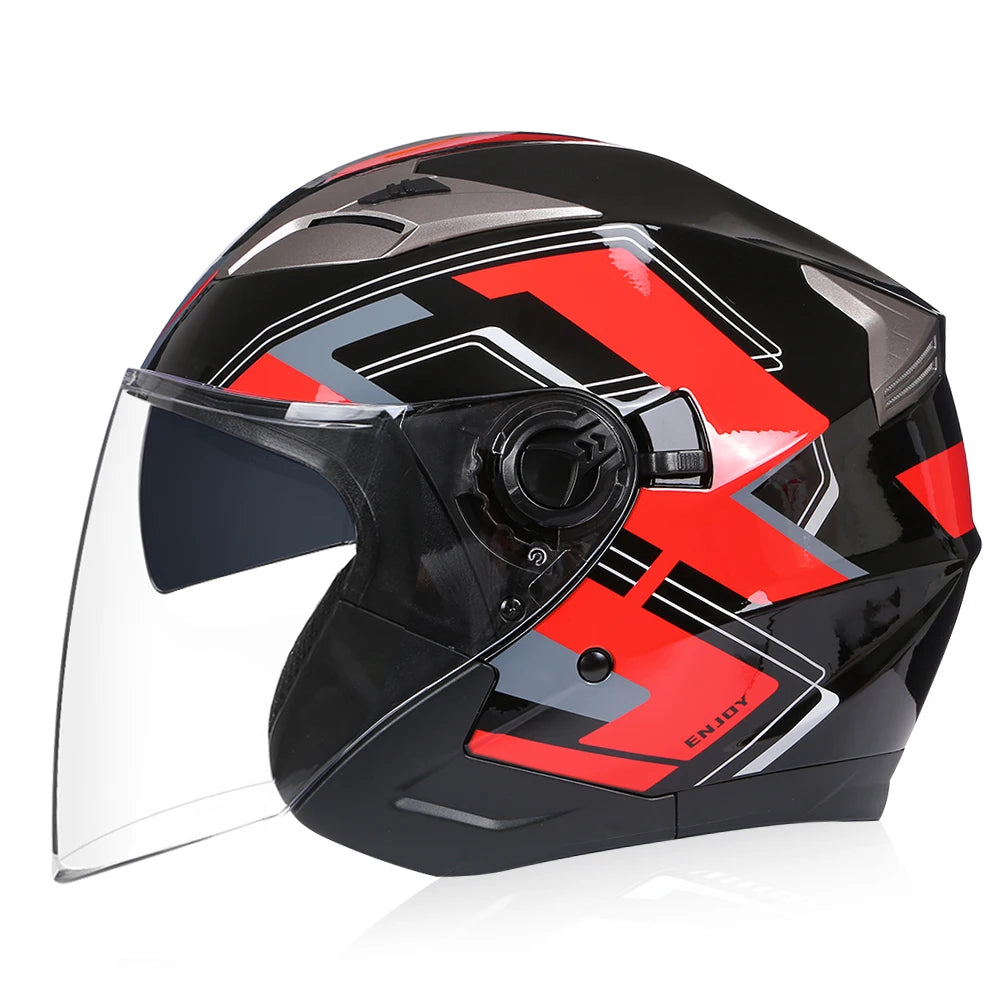 Dual Lens Retro Open Face 3/4 Motorcycle Helmet Riding Motocross Racing Motobike Vintage Cascos Capacete De Moto Men Women DOT