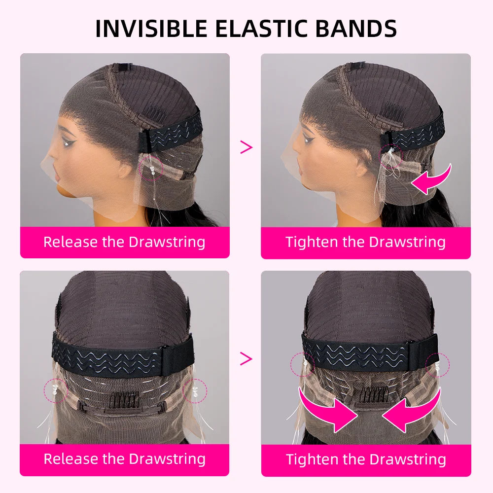 360 Full Lace Straight Wig 200 Density Glueless Invisi-Drawstring Brazilian Virgin Hair HD Transparent Lace Front Wigs For Women