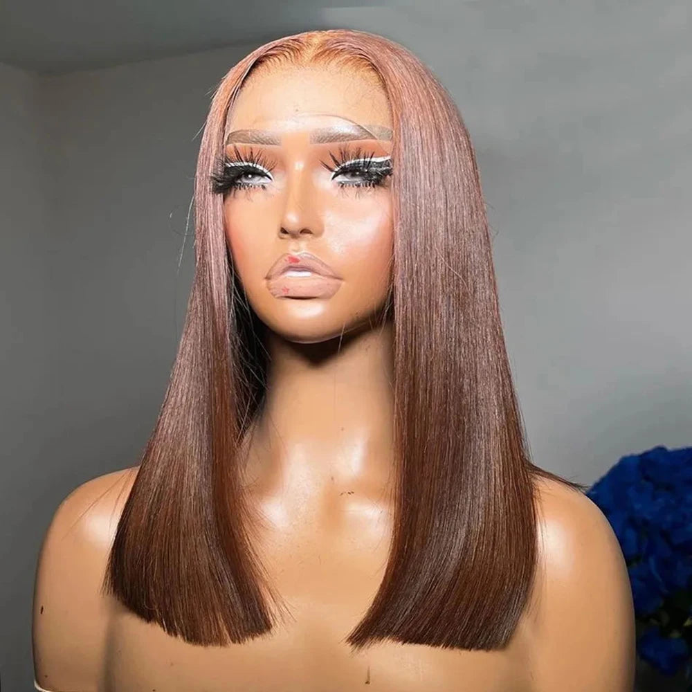 13x4 Lace Front Wig Bob Human Hair Brown Straight 180% Full Density Transparent Lace Frontal Wigs bob hair lace front wig