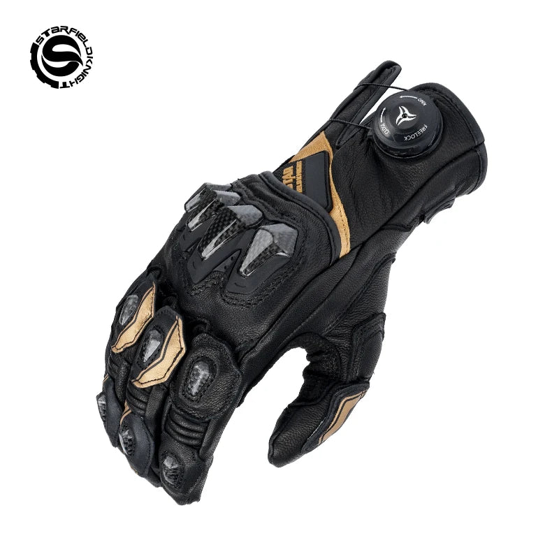 Motorcycle Gloves Black Gold Racing Genuine Leather Motorbike Road Riding Protective Gloves Four Seasons Universal Touch Screen