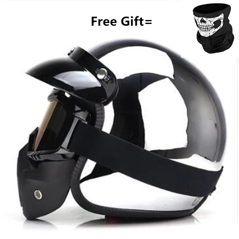 Mirror Silver Chrome Motorcycle  Open Face Men Women Casco Vintage Scooter Jet Retro Helmets Pare Moto  Para CE DOT