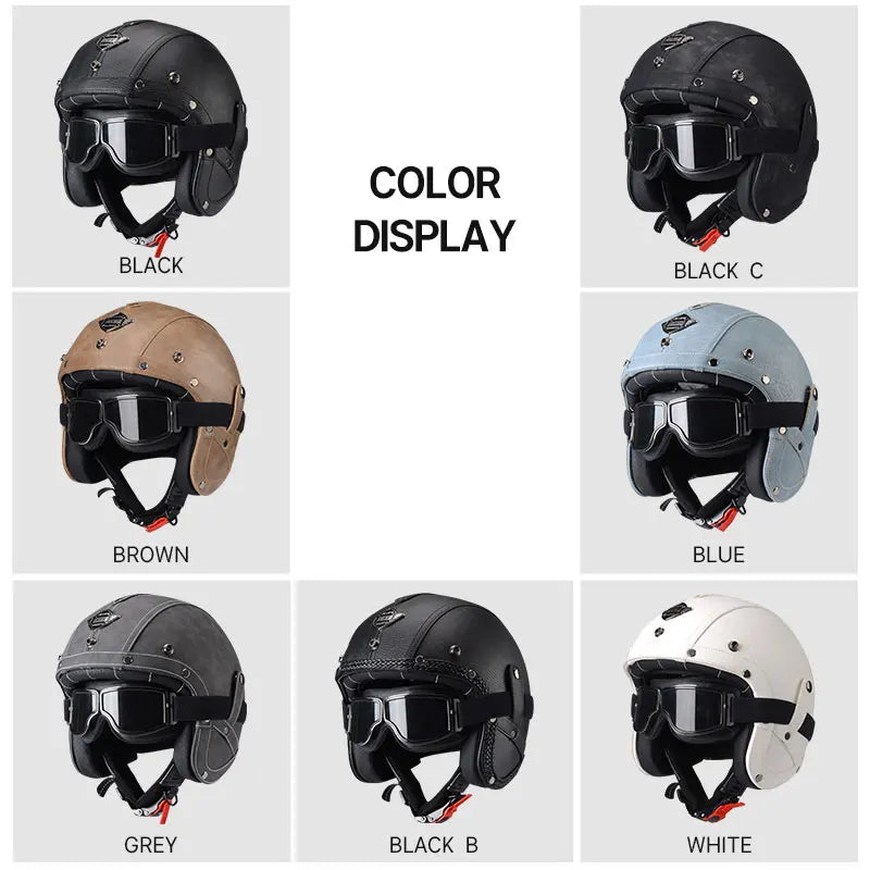 DOT Approved Vintage Leather Motorcycle Helmet Retro Open Face Chopper Casque Capacete Motorbike De Moto Masculino Casco Moto