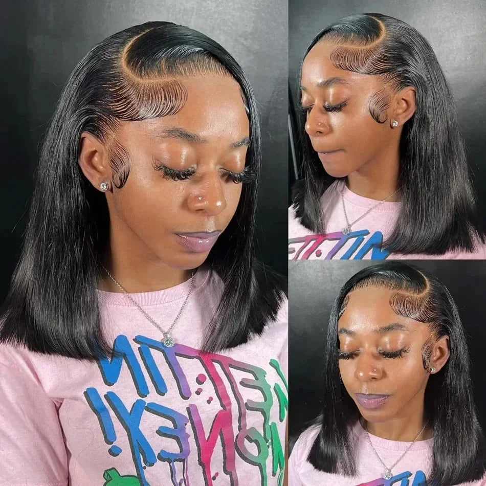 13x4 Bone Straight Short Bob Lace Front Human Hair Wigs 4x4 Lace Frontal Wig Brazilian 100% Human Hair 200 Density 12 14 16 Inch