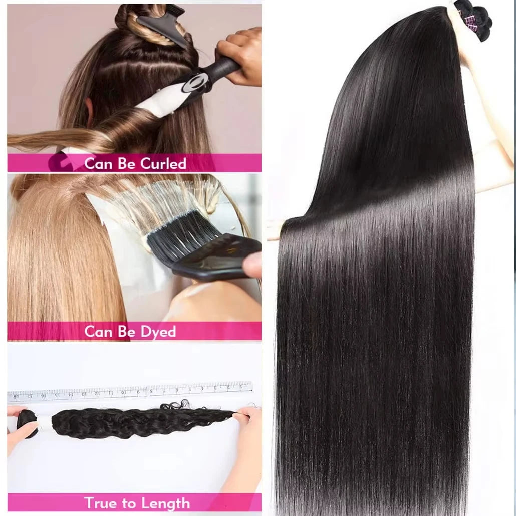 12A Bone Straight Brazilian 32 Inch Human Hair Weave Bundles Natural Black Unprocessed Bundle Remy Hair Extensions Double