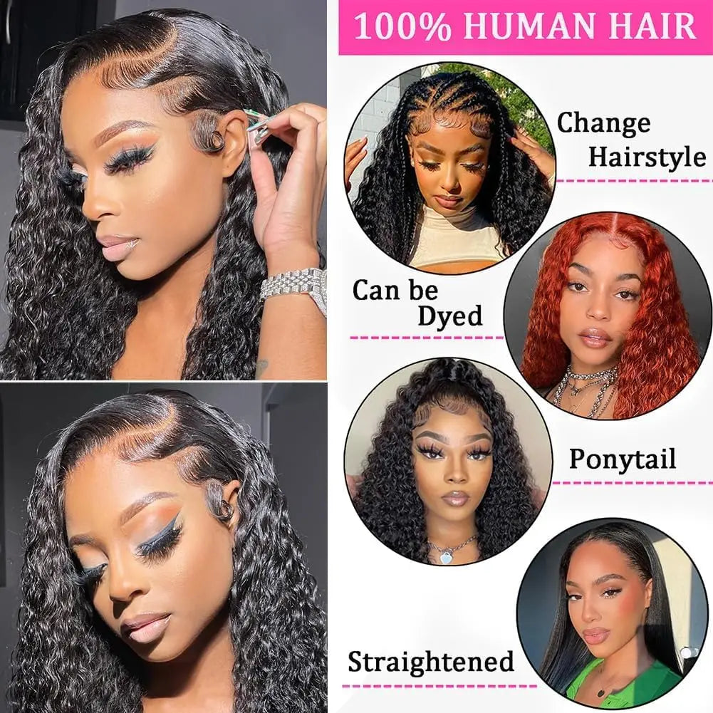 Deep Wave 40 30 inch 13x6 HD Transparent Lace Front Human Hair PrePlucked Brazilian Deep Wave Lace Frontal Wig with Deep Hair