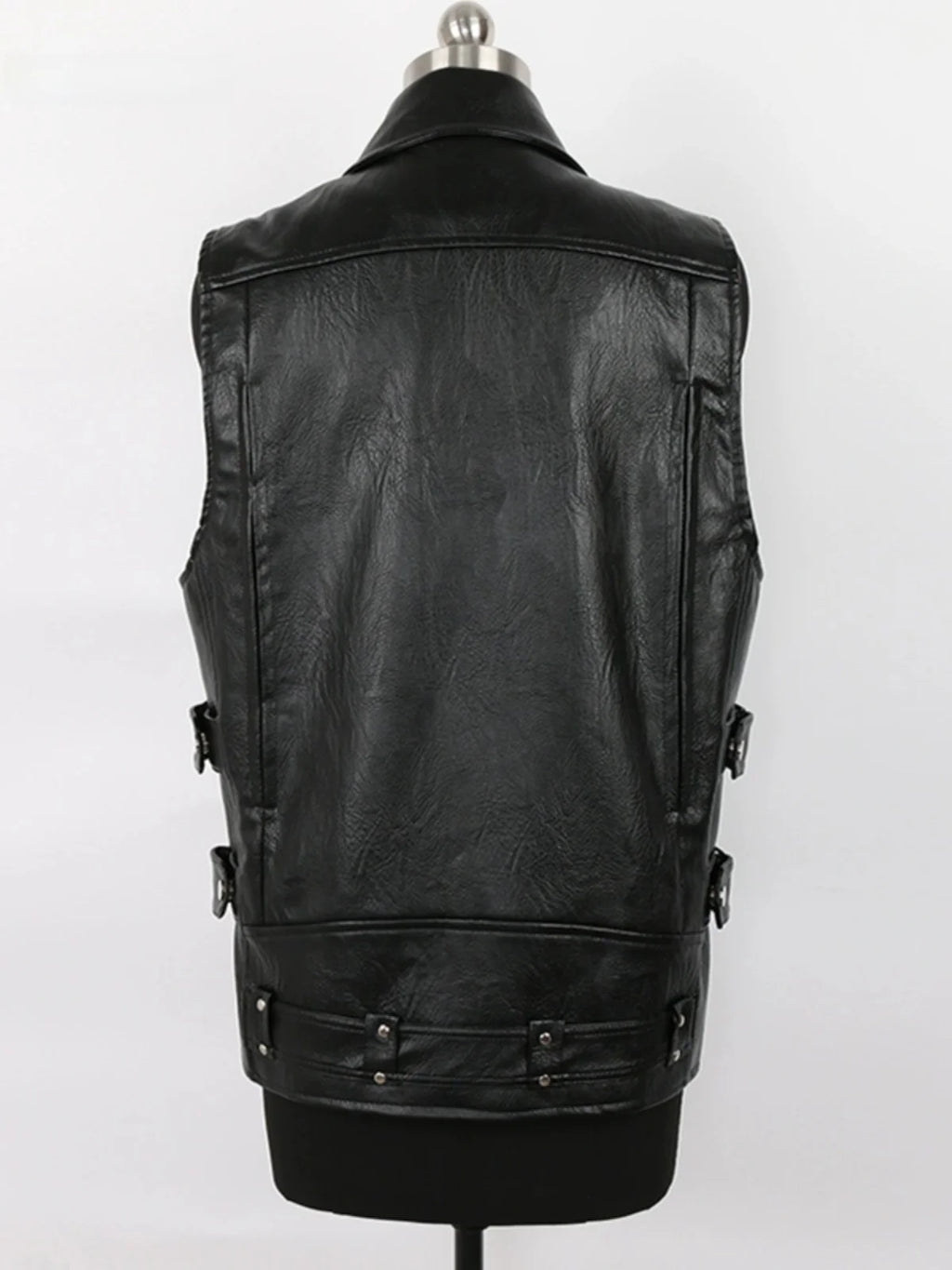 Nerazzurri Black Motorcycle PU Leather Vest Riding Suit Cool Stylish Boyfriend Style Commuter Wind with Pockets Regular Fit