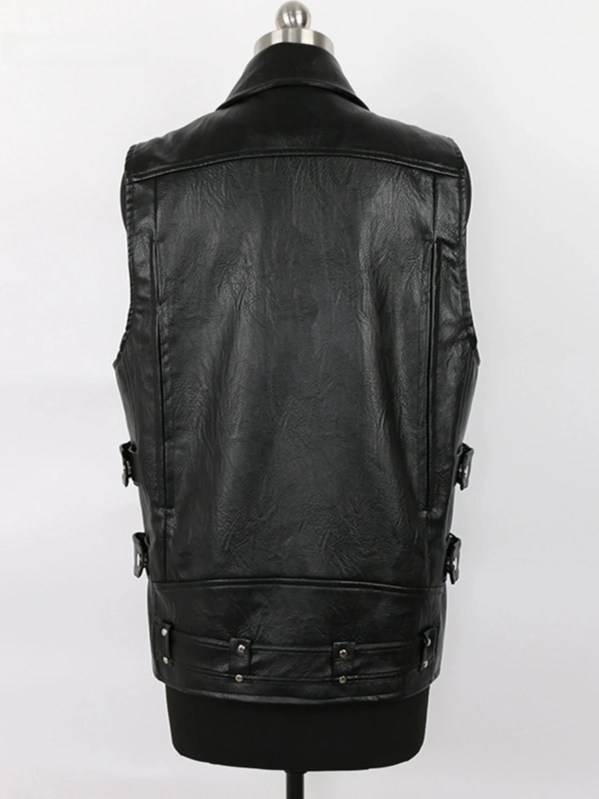 Nerazzurri Black Motorcycle PU Leather Vest Riding Suit Cool Stylish Boyfriend Style Commuter Wind with Pockets Regular Fit