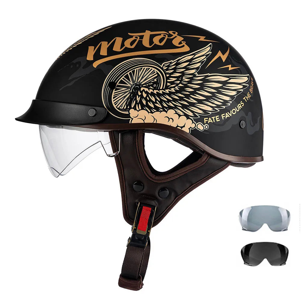 Motorcycle Half Helmet Four Seasons Helmet Summer Sunscreen Retro Fashion Helmet Men and Women Cycling Helemt ABS material