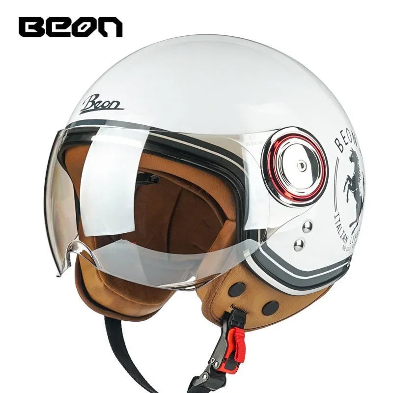 Beon Motorcycle Helmet ECE Certification Winter Warm Retro Half Cap Helmet Electric Vehicle Safety Helmet for All Seasons