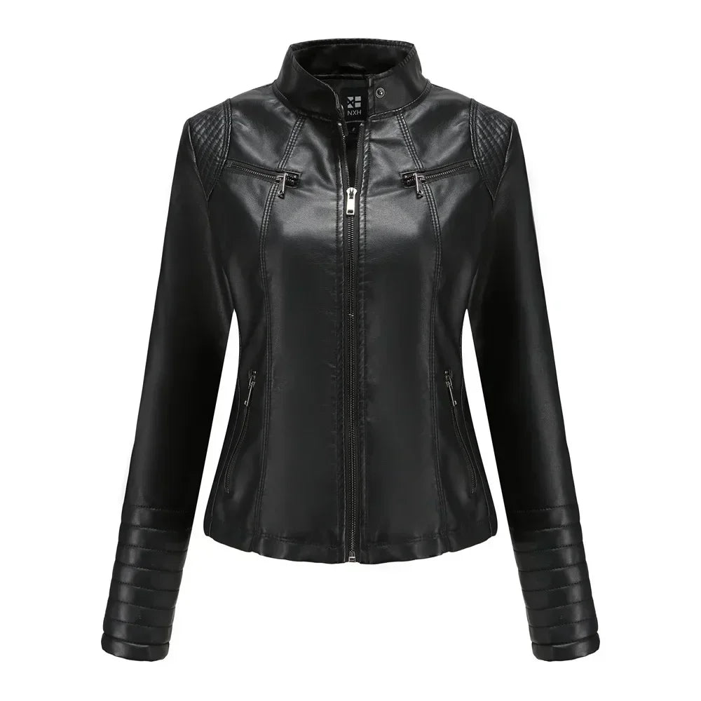 Women's Jackets Motorcycle Biker Coats Female Clothing Spring Autumn Winter Ladies Fashion PU Leather Outwear Tops with Pocket