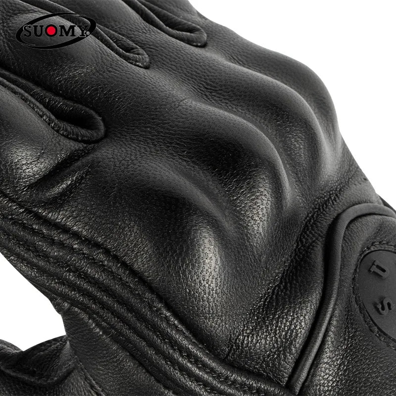 Retro Leather Motorcycle Gloves Riding Anti-fall Moto Gloves Classic Pink/Yellow/Black Leather Breathable Summer Gloves