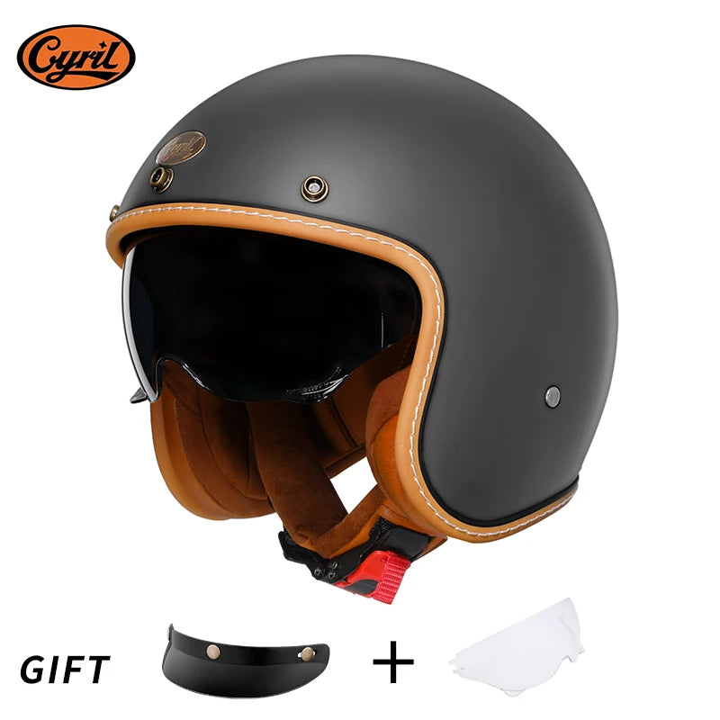 Retro 3/4 Open Face Half Motorcycle Helmet CYRIL B206 Lightweight Adult Vantage Jet Helmet for Men Women DOT ECE Approved