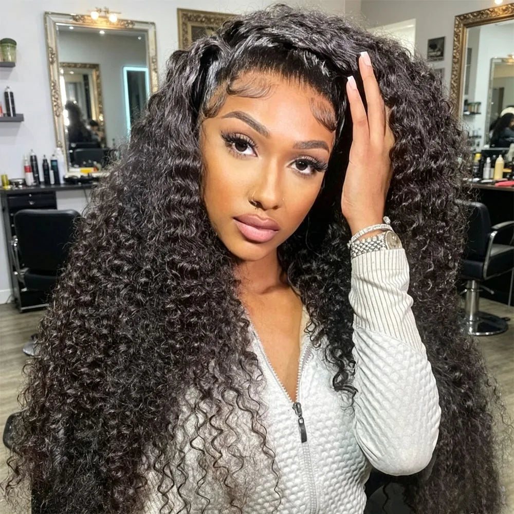 Wear And Go Short Bob 13x6 HD Transparent Deep Wave Lace Frontal Wig, 250 Density Full Thick Kinky Curly Glueless Ready To Go 10A Virgin Human Hair Wigs Tangle Free Pre Plucked Bleached Knots Natural Hairline Wigs For African American Women Daily PartyUse