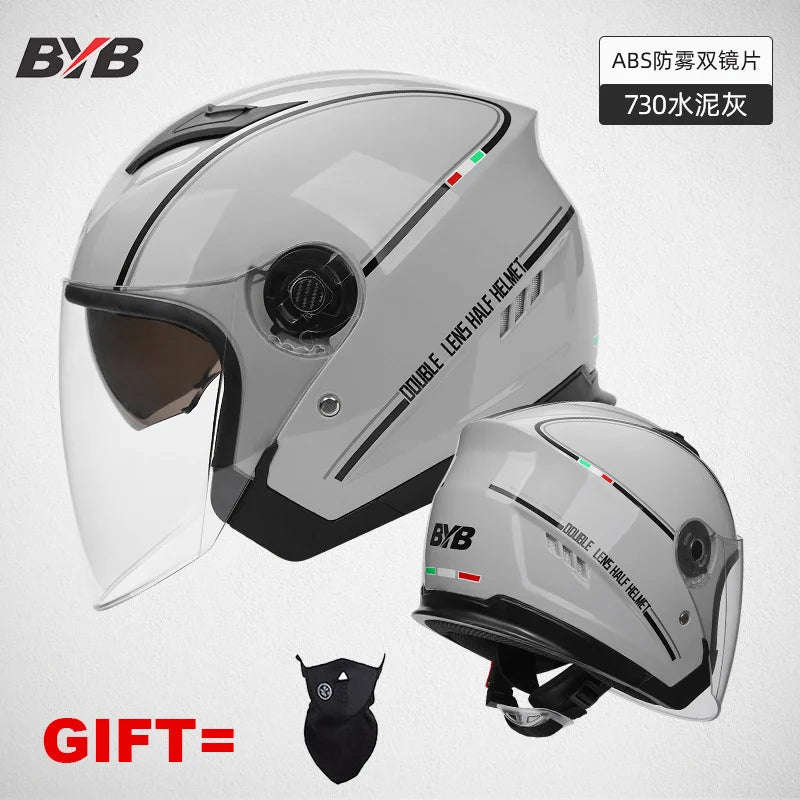 Free Gift Motorcycle Helmet Half Face DOT Motorbike Helmet Electric Safety Double Visor Dual  Lens Helmet Moto Casque For Adults