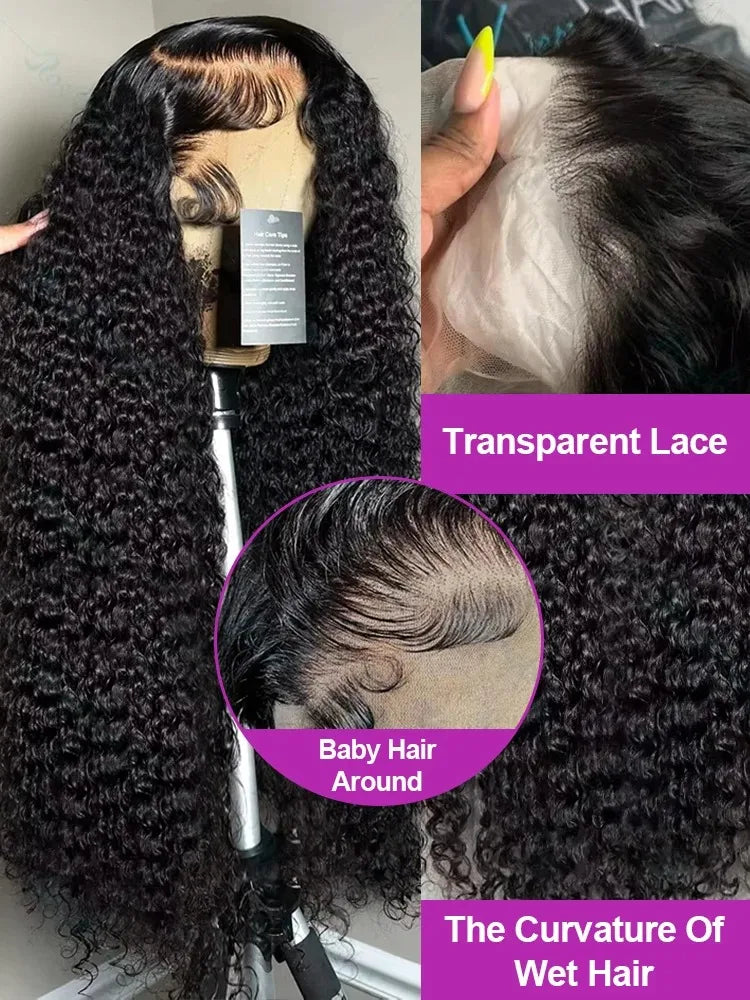 250 Density 13x6 Kinky Curly HD Lace Frontal Wigs Brazilian 42 40 Inch Water Deep Wave 13x4 Lace Front Human Hair Wig For Women