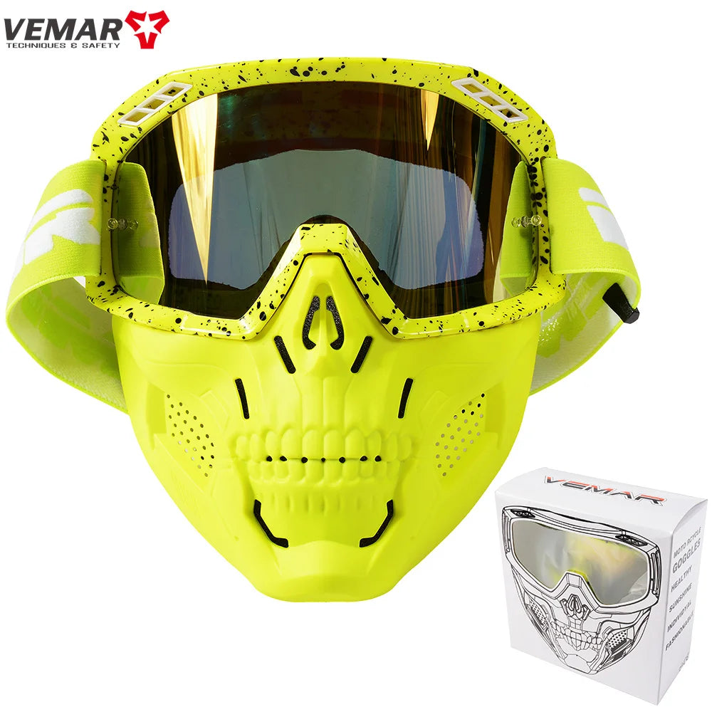 VEMAR Detachable Motorcycle Helmet Goggles Cycling Glasses Man Windproof Dust-proof Motocross Face Mask Goggles Glasses Block UV