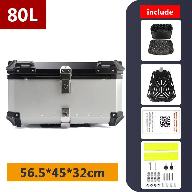 Aluminum Motorcycle Box 45L 55L 65L 80L Motorcycle Rear Luggage Box Helmet Travel Storage Case Moto Top Box Universal Waterproof