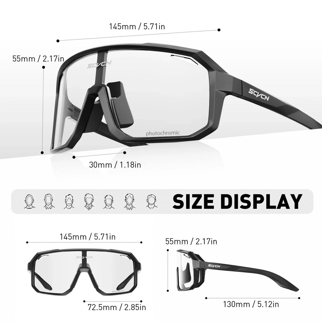 SCVCN New Photochromic Cycling Glasses Motorcycle Bike Riding Outdoor Sport Cycling Sunglasses Men Women Hiking UV400 Goggles