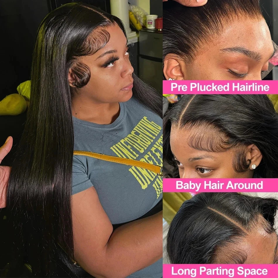 13x6 Bone Straight Real Human Hair Lace Front Wigs Brazilian Glueless 30 36 Inch Straight 13x4 HD Transparent Lace Frontal Wig