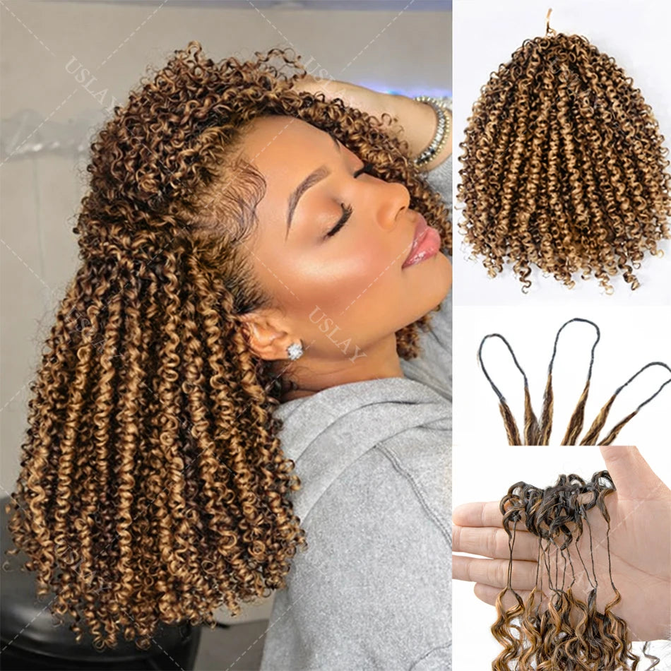 Highlight Small Spirals Curly Crochet Human Hair Extensions Invisible Pre Separated Knotless Crochet Hair With String For Braid