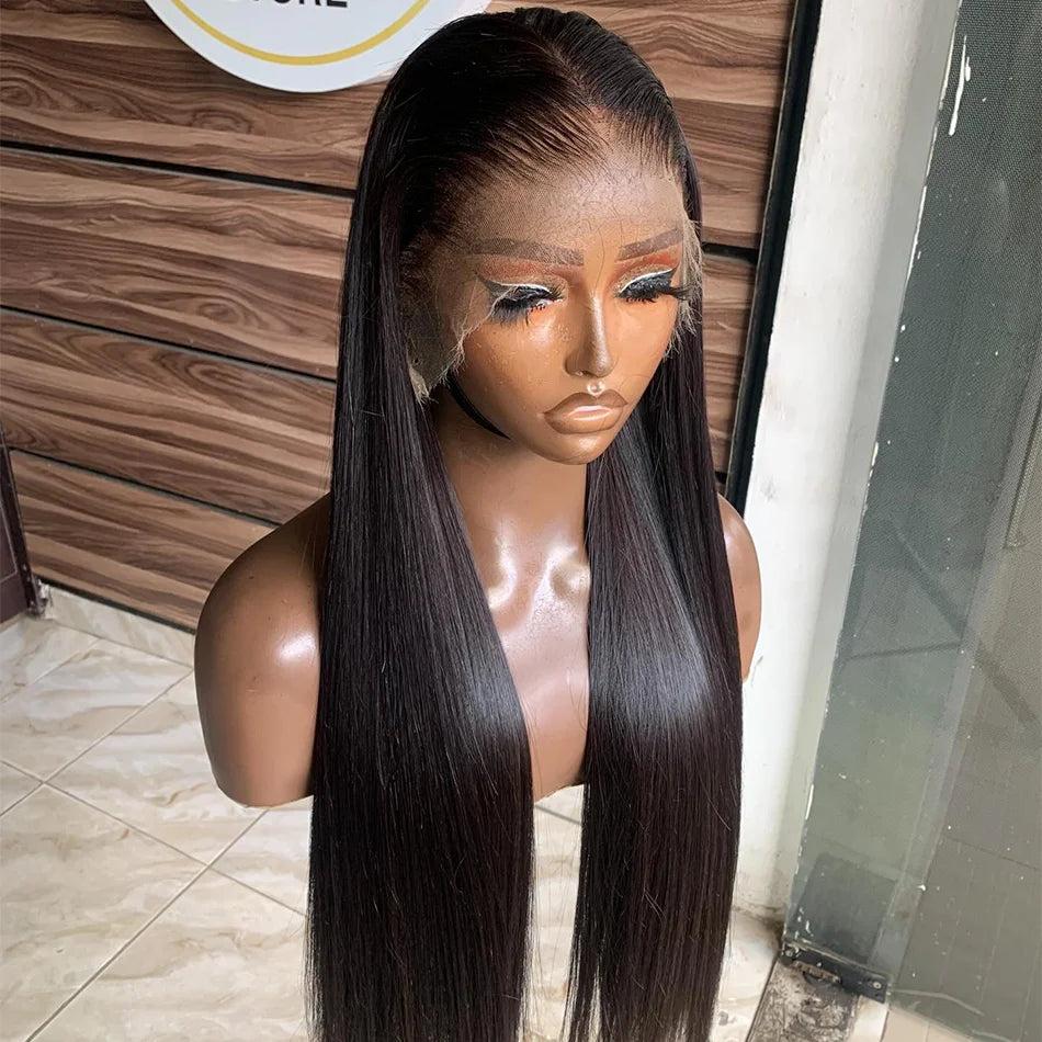 250 Density Human Hair Brazilian 13x4 Bone Straight HD Lace Front Wig 30 40 Inch 13x6 Transparent Lace Frontal Wigs Black