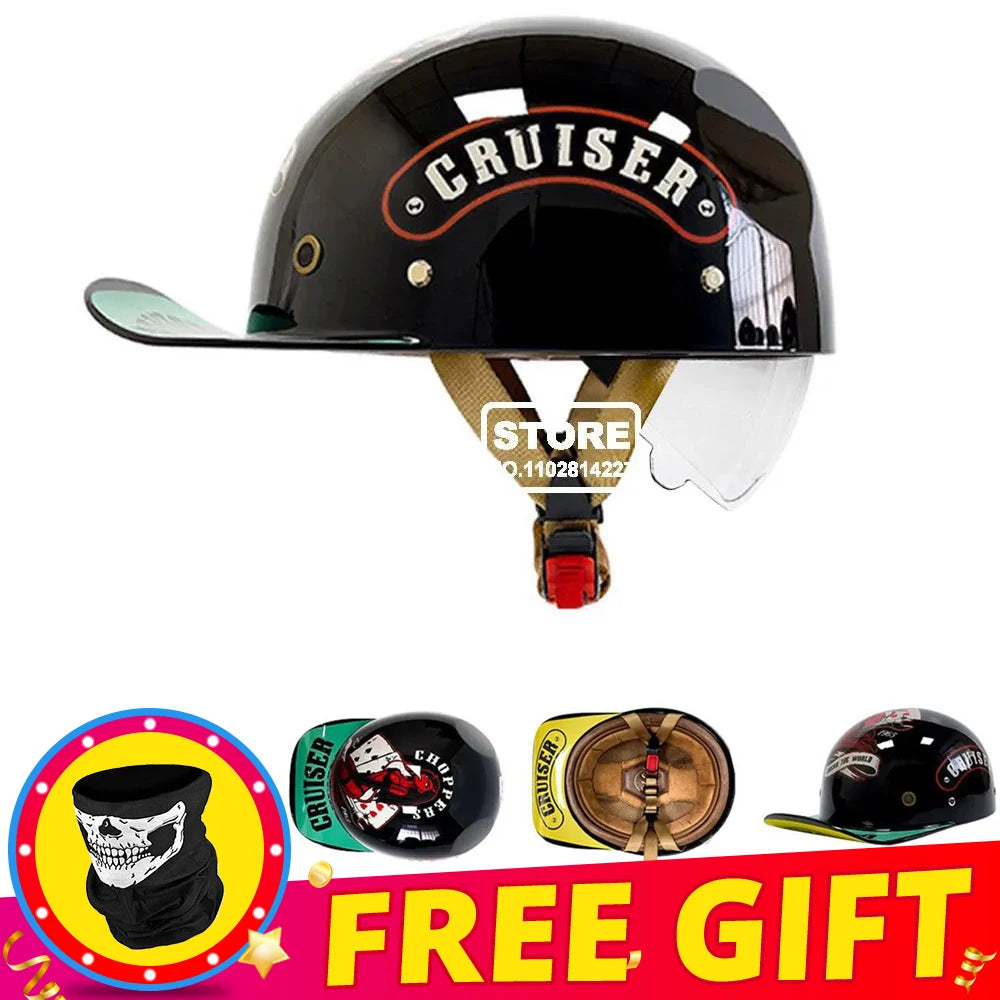 Half Helmet Retro Motorcycle Helmet Men Women Baseball Cap Riding Racing Moto Helmets DOT Certification Protection Cap Vintage