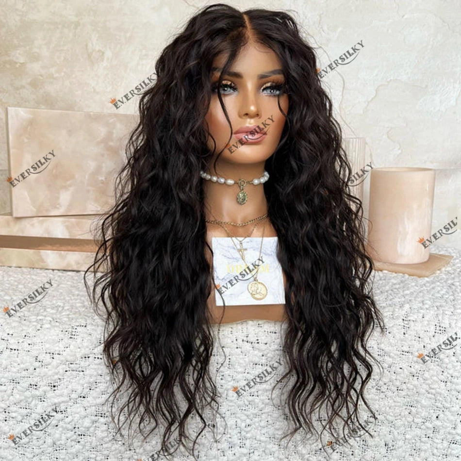 Black Human Hair Natural Wave Raw Indian Hair 5x5 Lace Closure Wig for Black Women 200 Density 13x6 Deep Part Lace Front Wig