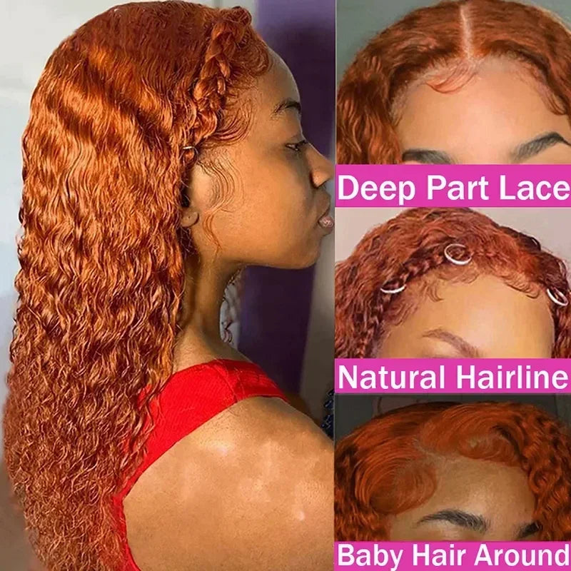 ginger hd lace wig 13x6 human hair 30 Inch Curl Lace Frontal Human Hair Wig 350 Colored Deep Wave Lace Front Wigs For Women