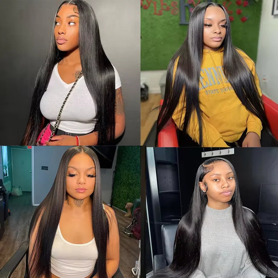 360 Full Lace Straight Wig 200 Density Glueless Invisi-Drawstring Brazilian Virgin Hair HD Transparent Lace Front Wigs For Women