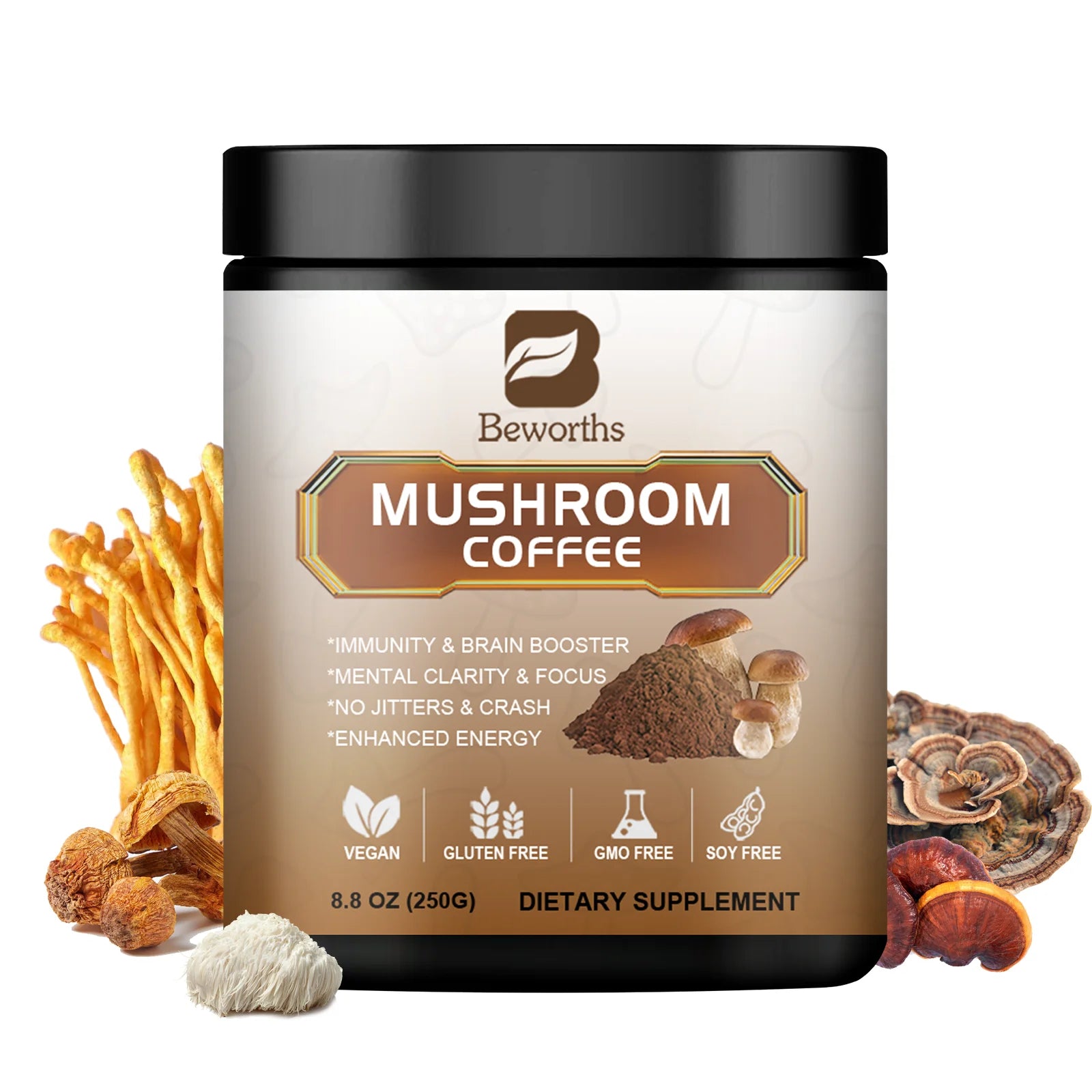 Lion's Mane Mushroom Coffee 10-ingredient Mushroom Blend Chaga, Cordyceps for Energy, Focus, Memory Health Immune health